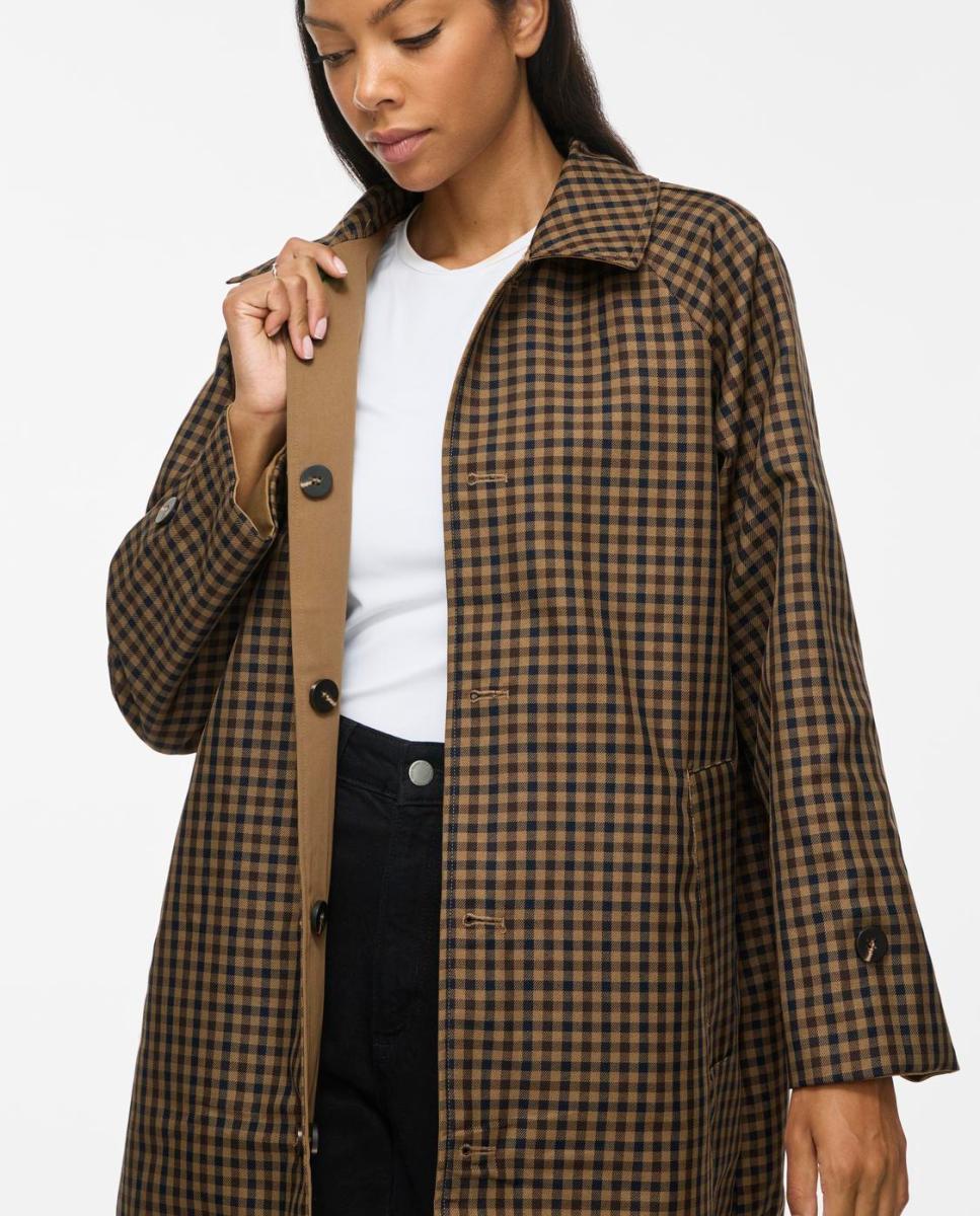 Gabardine Midi com Colarinho de Camisa e Fecho de Botões à Frente Castanho-claro-2