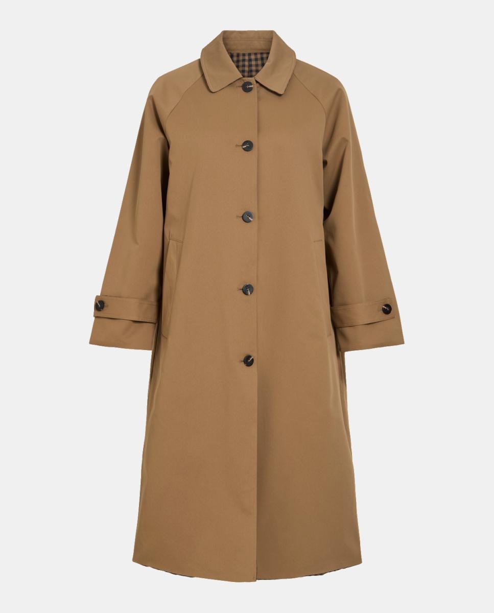 Gabardine Midi com Colarinho de Camisa e Fecho de Botões à Frente Castanho-claro-4