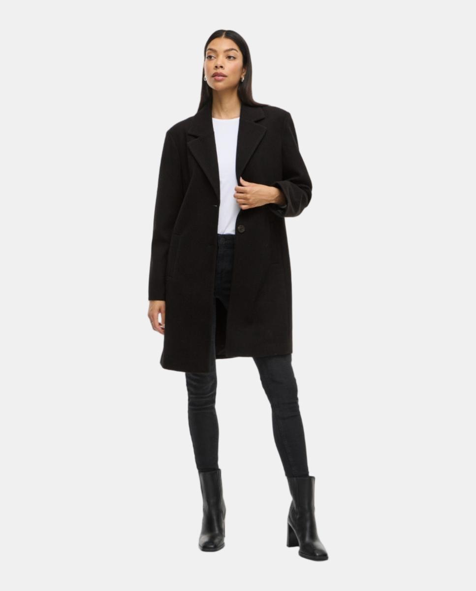 Abrigo de mujer con cuello solapa y cierre mediante botones - Vila - Negro Negro-2