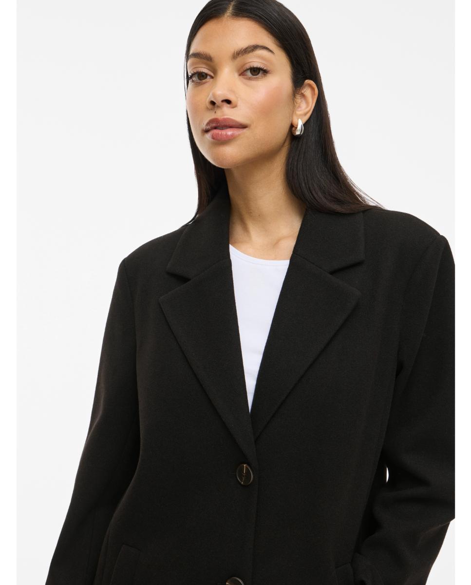 Abrigo de mujer con cuello solapa y cierre mediante botones - Vila - Negro Negro-4