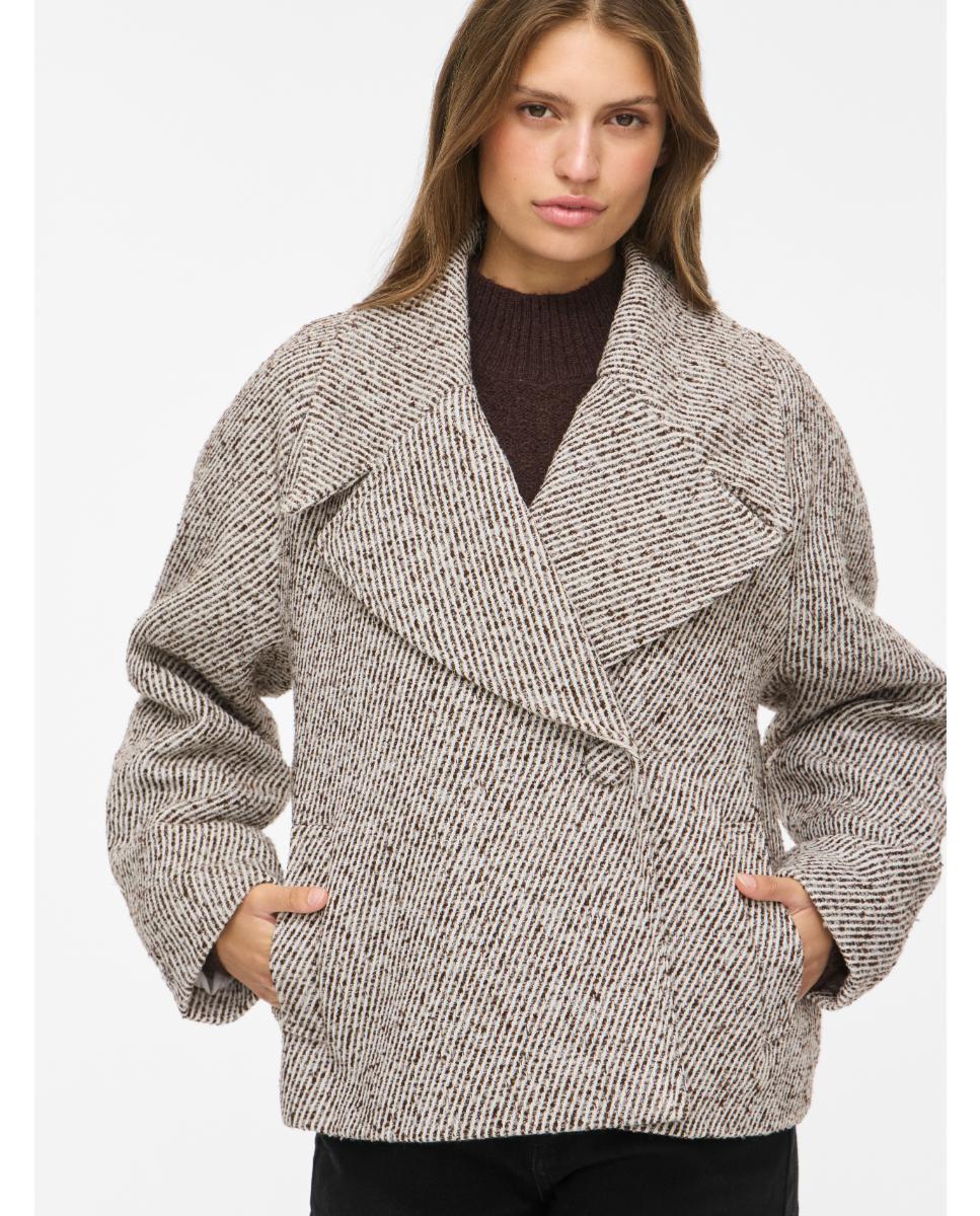 Chaqueta de mujer con cuello alto y cierre mediante botones - Vila - Beige Beige-2