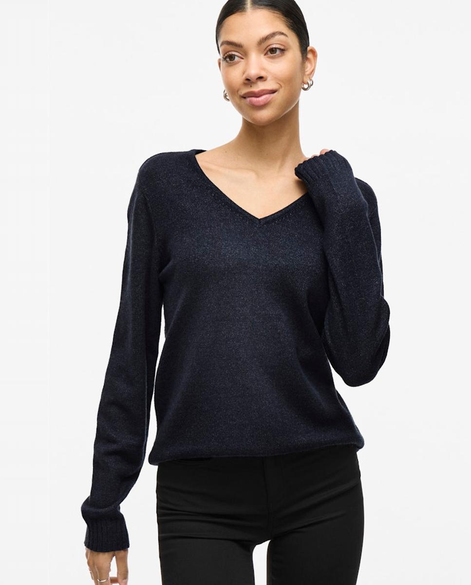 Jersey de mujer punto cuello pico - Vila - Azul marino Azul marino-2
