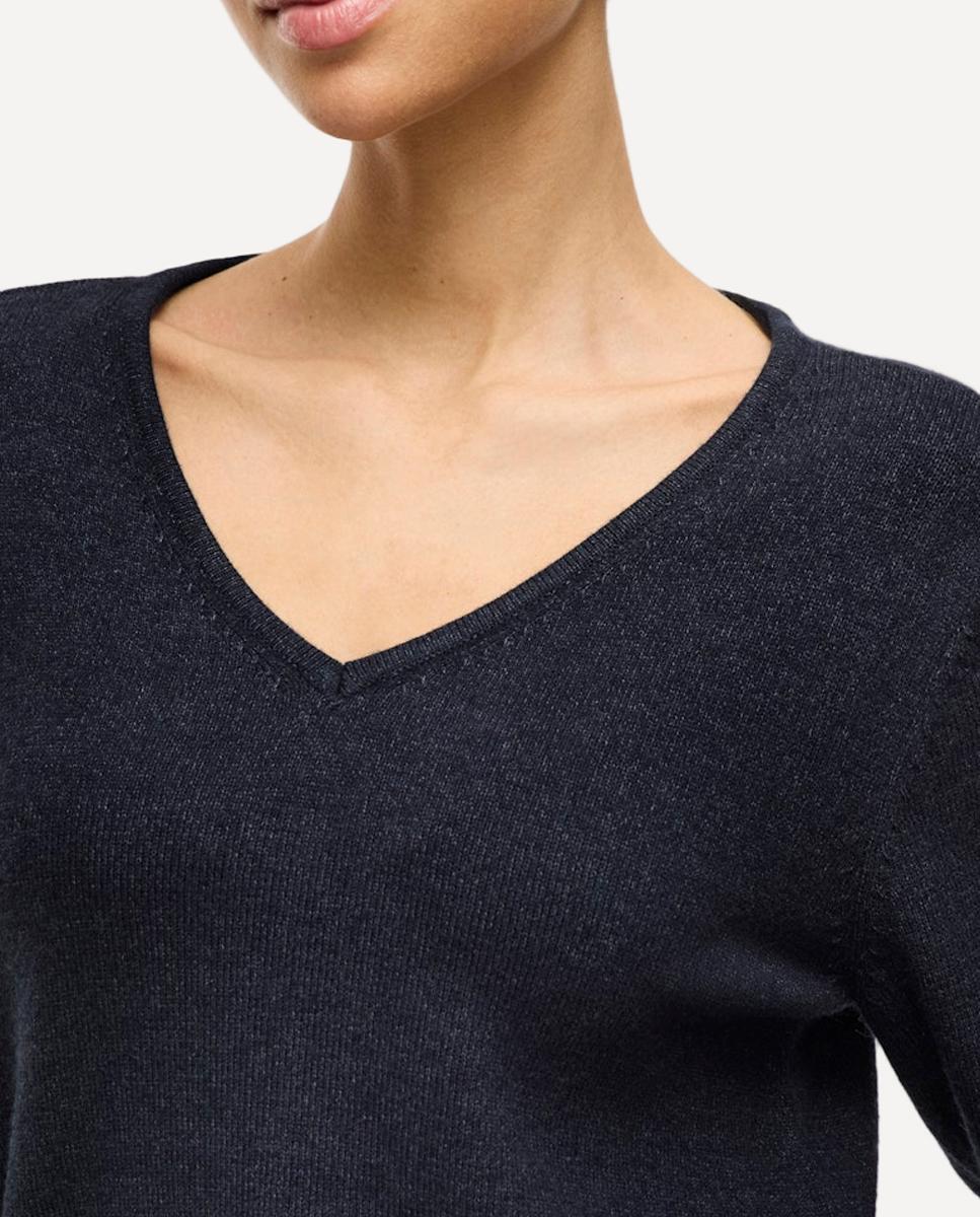 Jersey de mujer punto cuello pico - Vila - Azul marino Azul marino-4