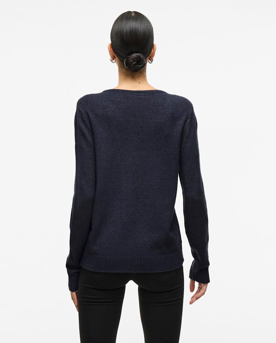 Jersey de mujer punto cuello pico - Vila - Azul marino Azul marino-5