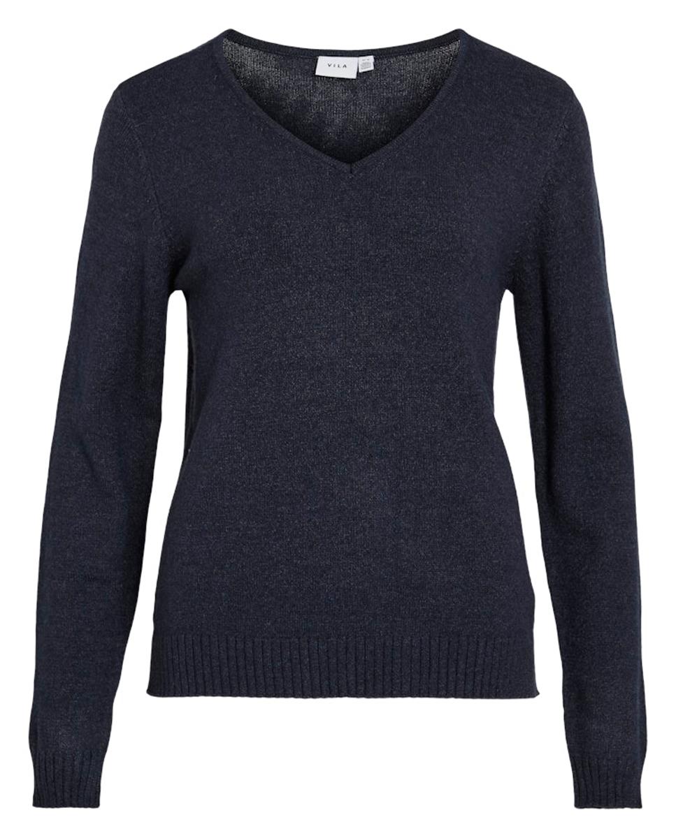 Jersey de mujer punto cuello pico - Vila - Azul marino Azul marino-6