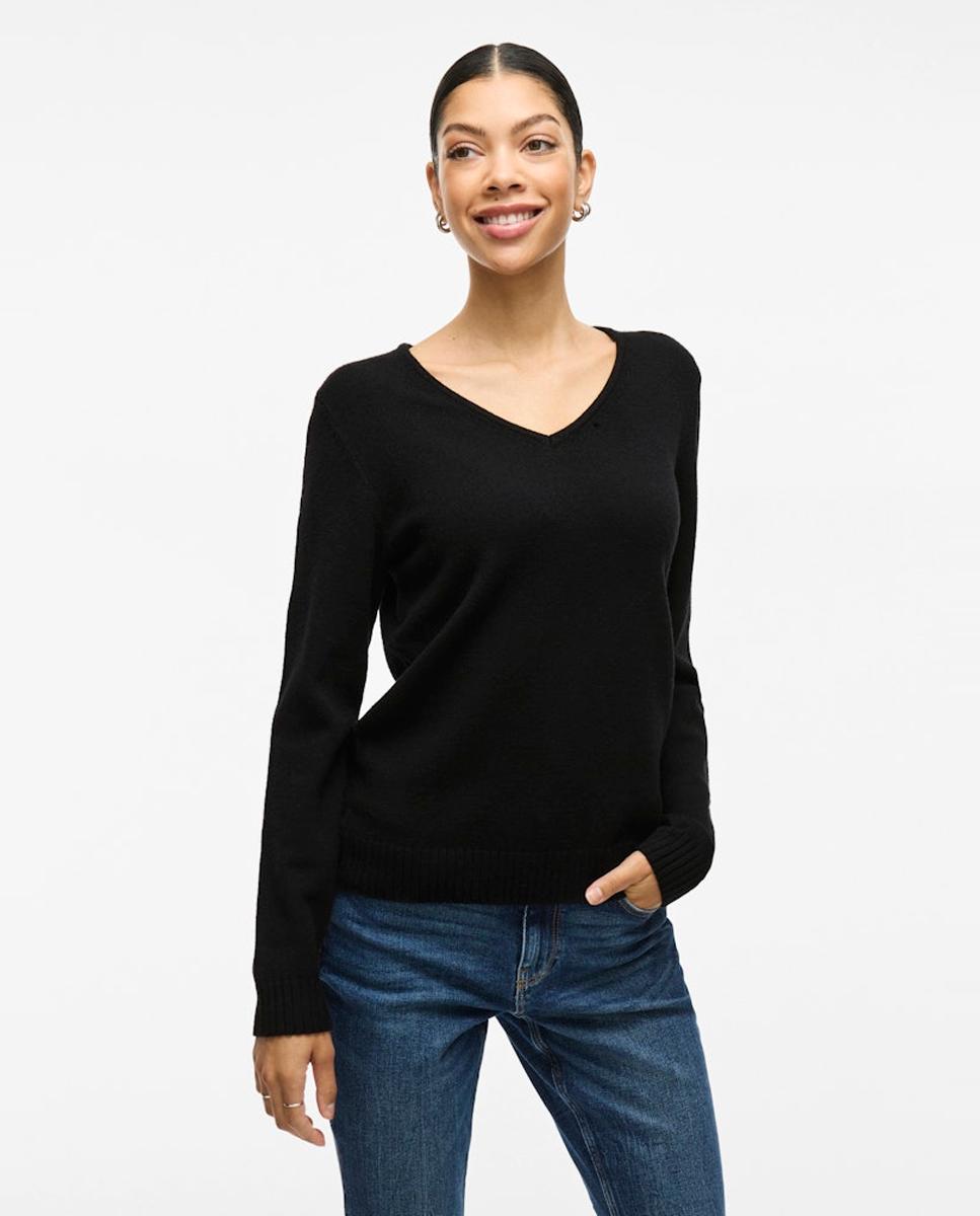 Jersey de mujer punto cuello pico - Vila - Negro Negro-1