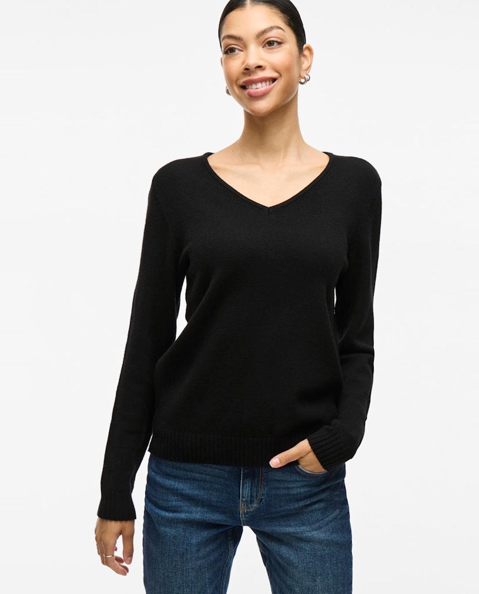 Jersey de mujer punto cuello pico - Vila - Negro Negro-2