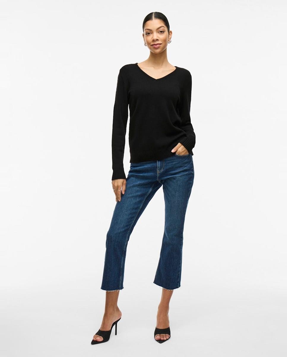 Jersey de mujer punto cuello pico - Vila - Negro Negro-3