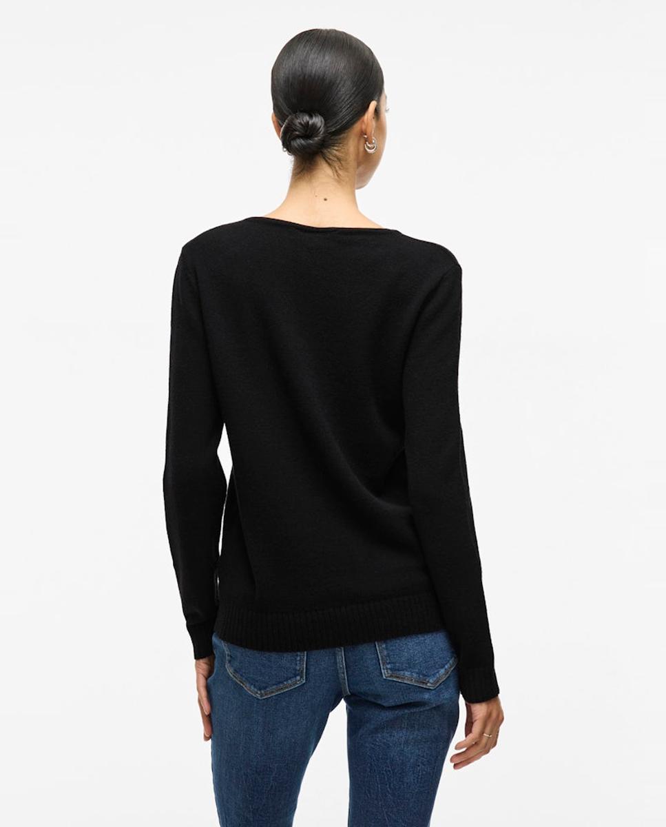 Jersey de mujer punto cuello pico - Vila - Negro Negro-5