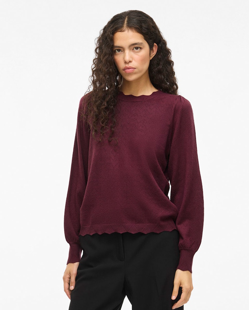Top de punto de mujer manga larga - Vila - Beige Granate-1