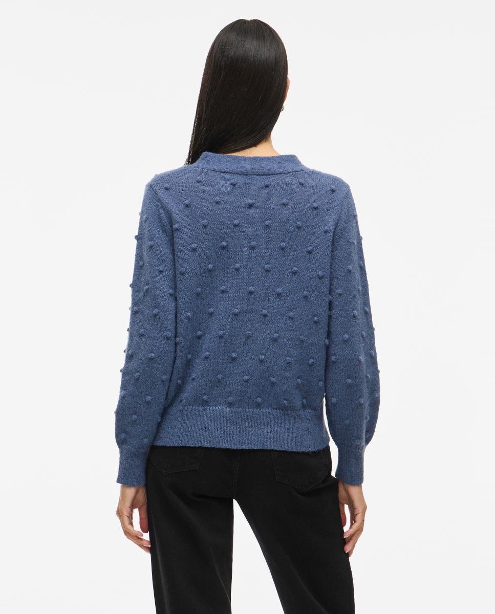 Cárdigan de mujer manga larga - Vila - Beige Azul índigo-4