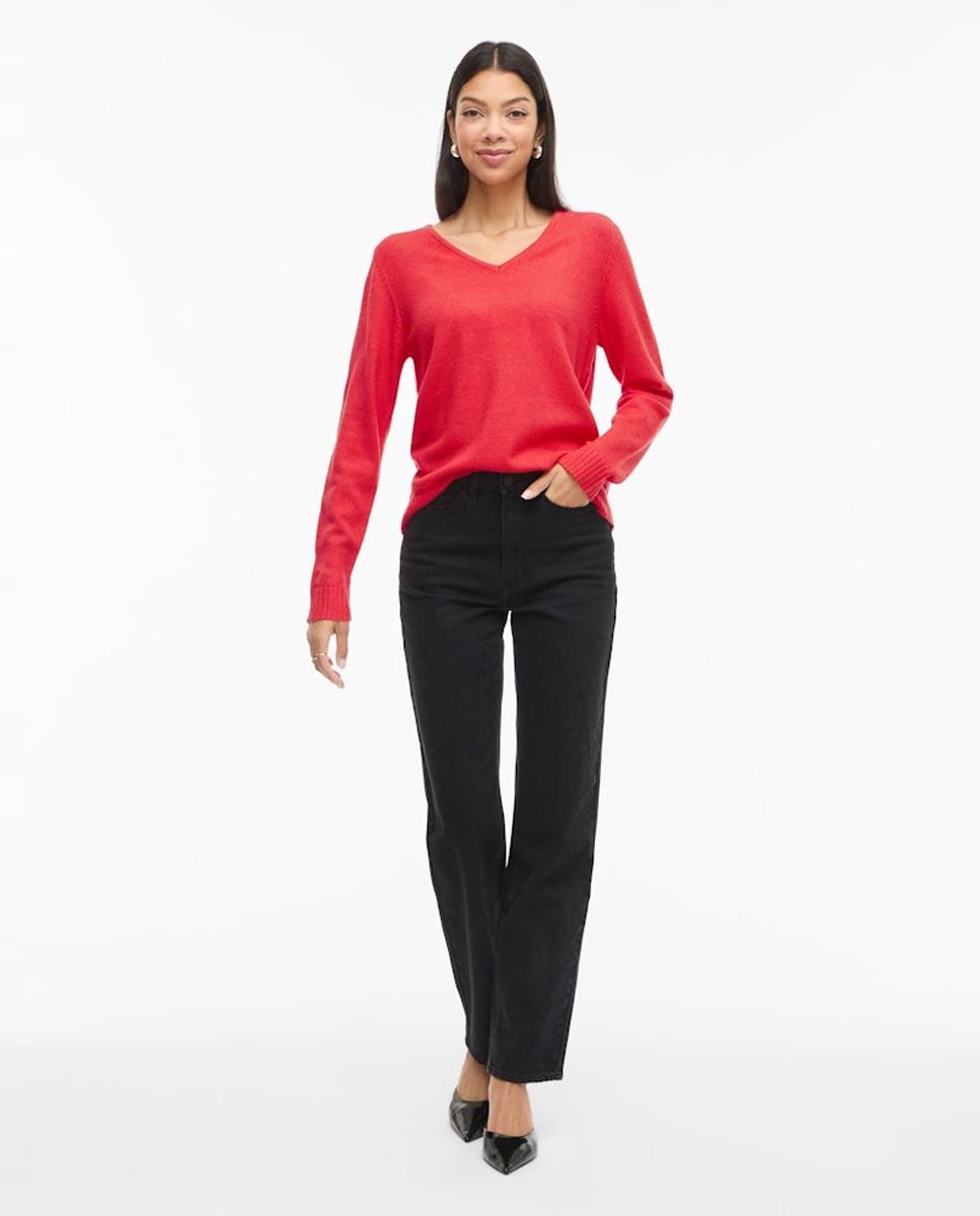 Camisola de Malha com Decote em Bico Vermelho-2