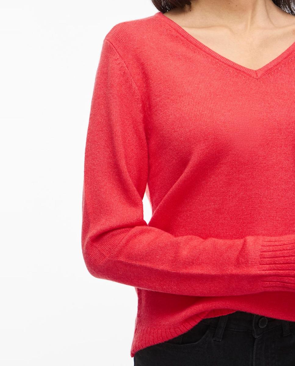 Camisola de Malha com Decote em Bico Vermelho-3