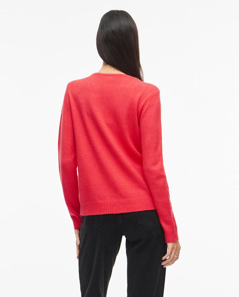 Camisola de Malha com Decote em Bico Vermelho-4