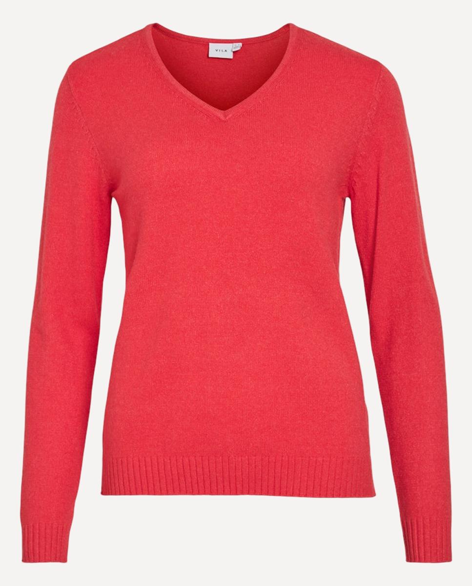 Camisola de Malha com Decote em Bico Vermelho-5