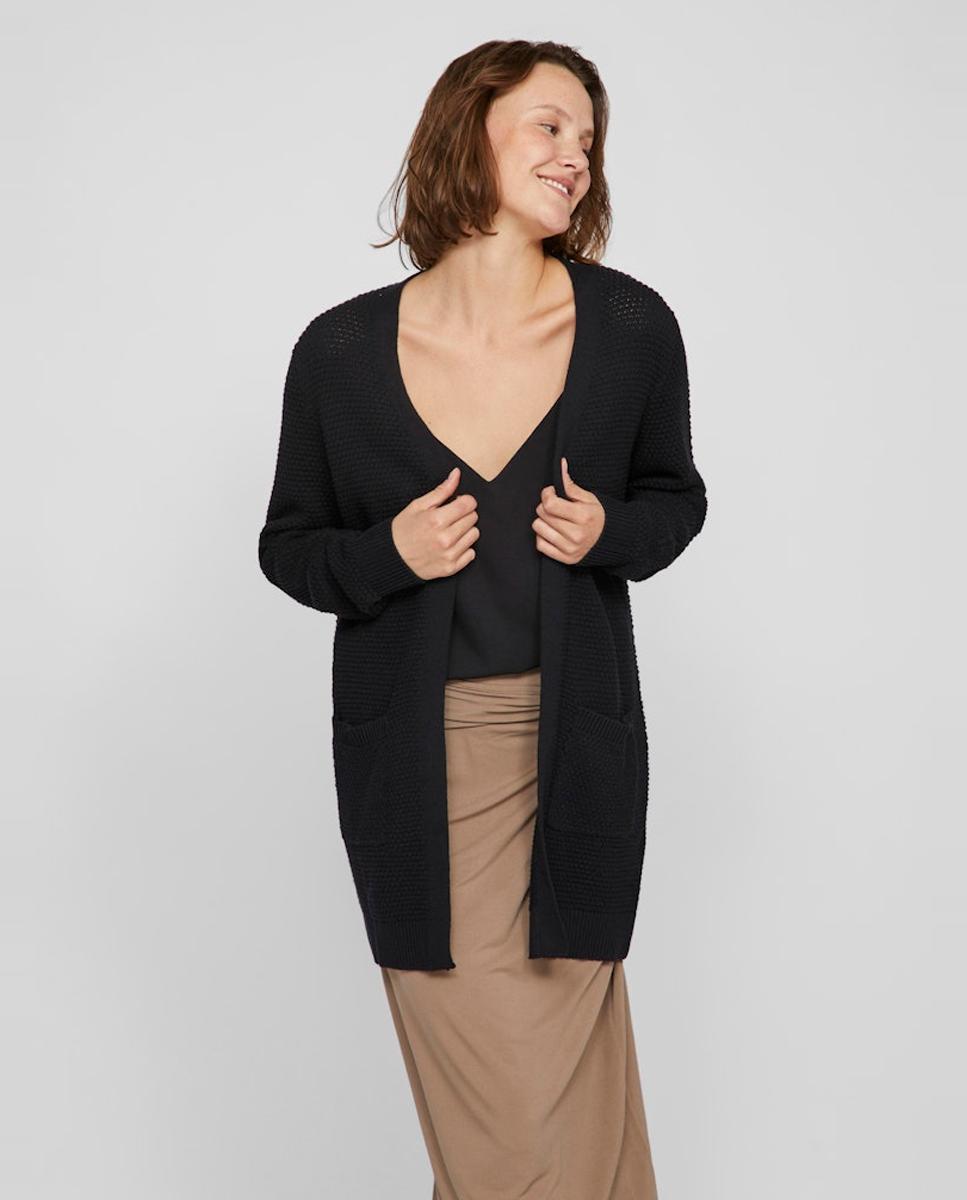 Casaco de Malha Tipo Cardigan com Bolsos à Frente. Preto-3