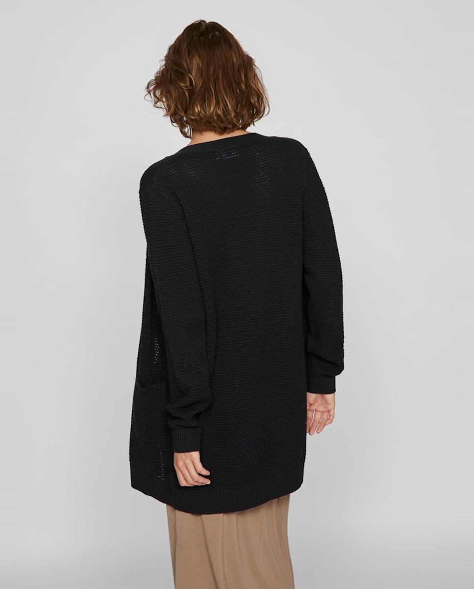 Casaco de Malha Tipo Cardigan com Bolsos à Frente. Preto-5