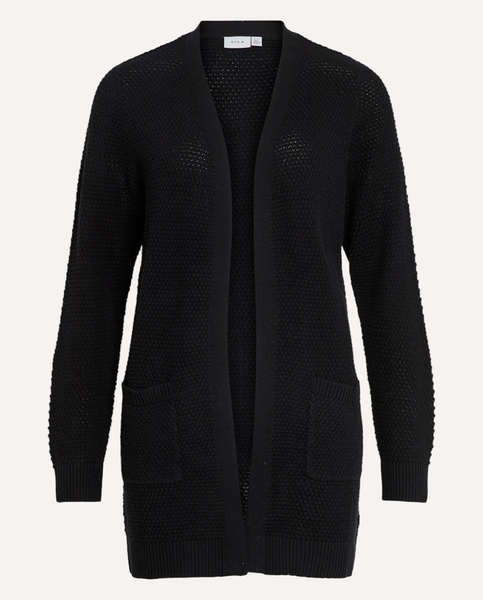 Casaco de Malha Tipo Cardigan com Bolsos à Frente. Preto-6