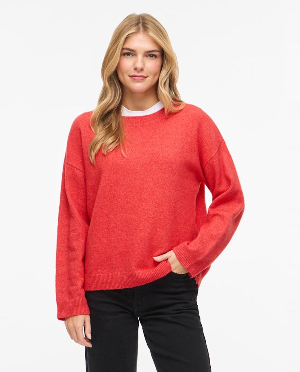 Jersey de mujer punto cuello redondo - Vila - Gris claro Rojo-1