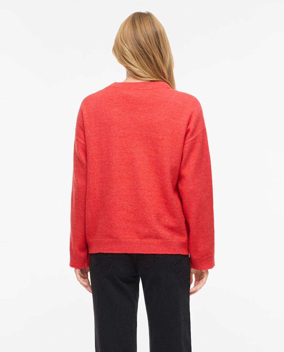 Jersey de mujer punto cuello redondo - Vila - Gris claro Rojo-3