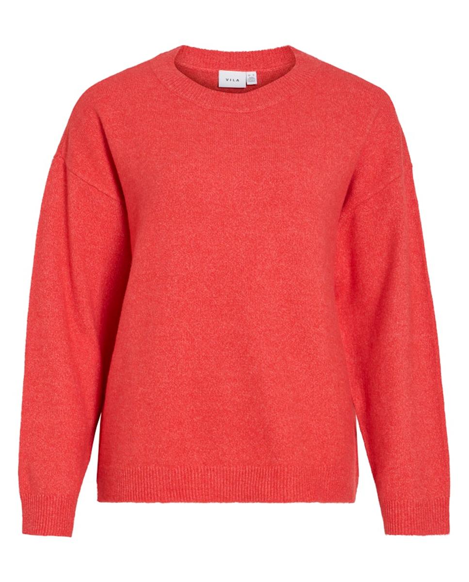 Jersey de mujer punto cuello redondo - Vila - Gris claro Rojo-4