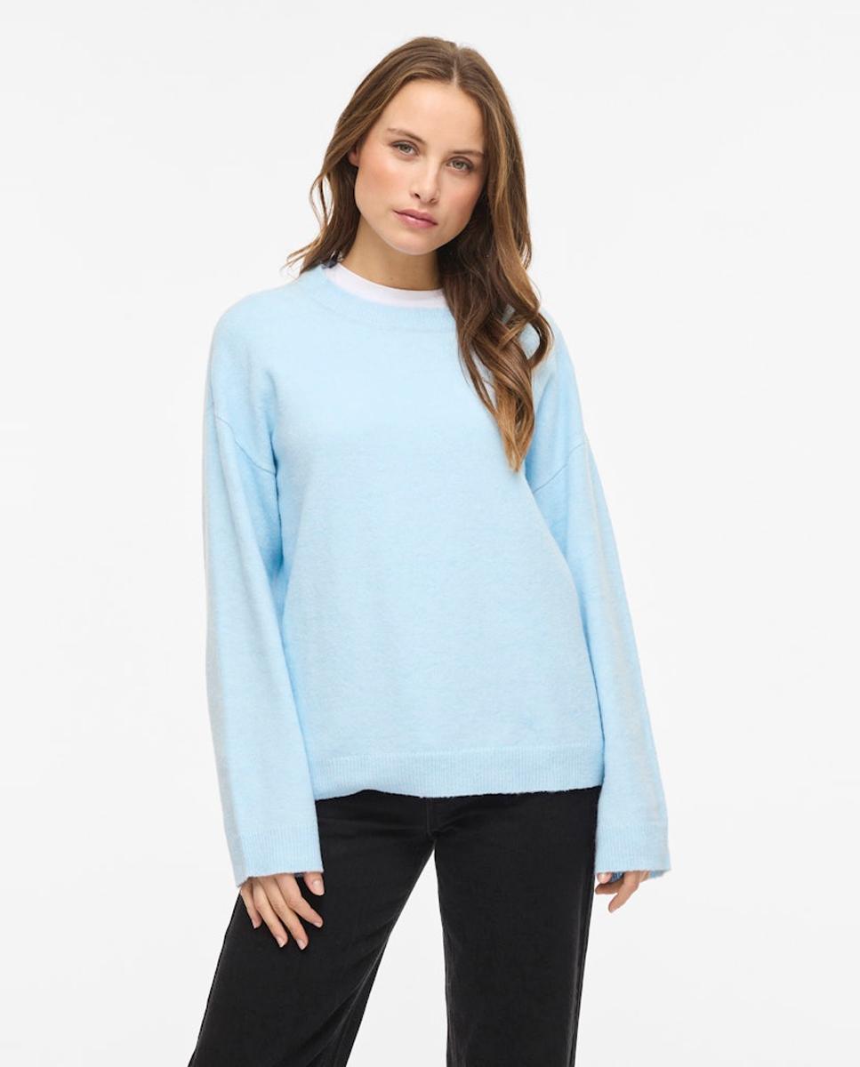 Camisola de malha com decote redondo Azul-claro-1