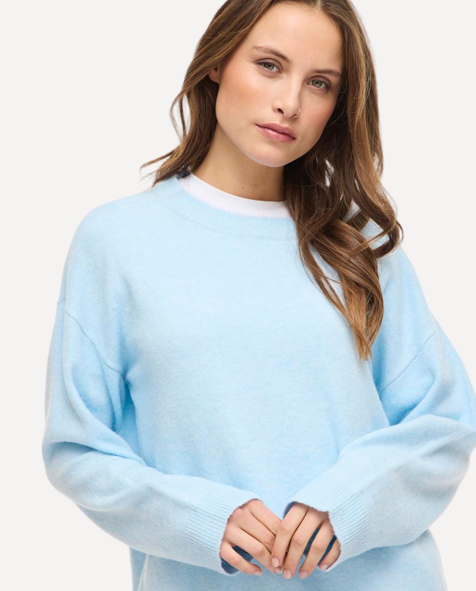 Camisola de malha com decote redondo Azul-claro-2