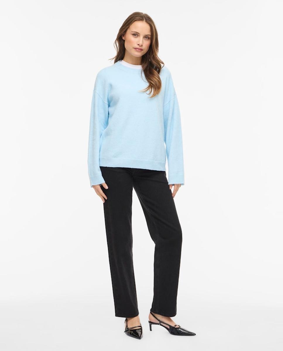 Camisola de malha com decote redondo Azul-claro-3