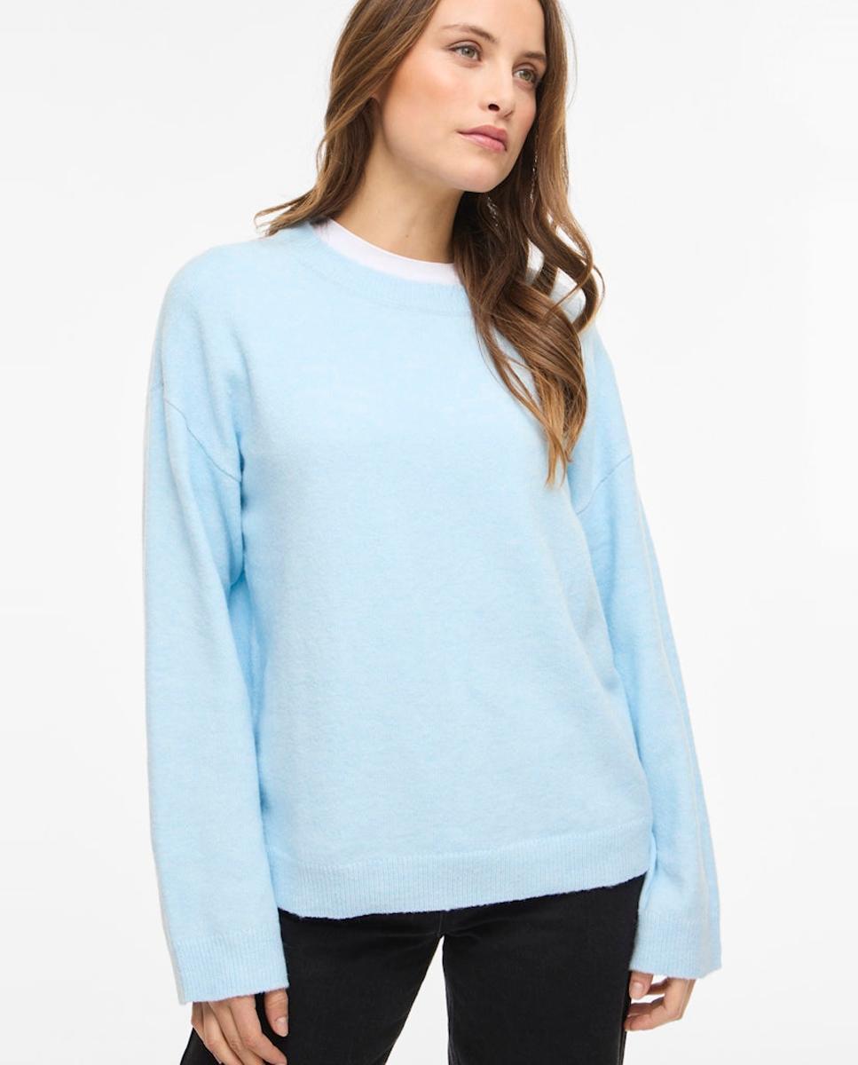Camisola de malha com decote redondo Azul-claro-4