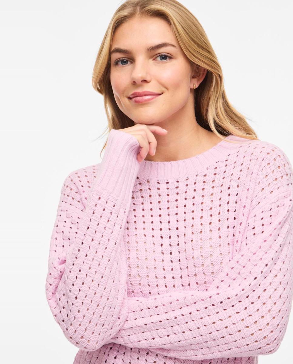 Camisola de malha rendilhada Rosa-2