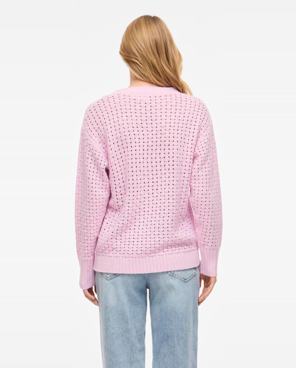 Camisola de malha rendilhada Rosa-3