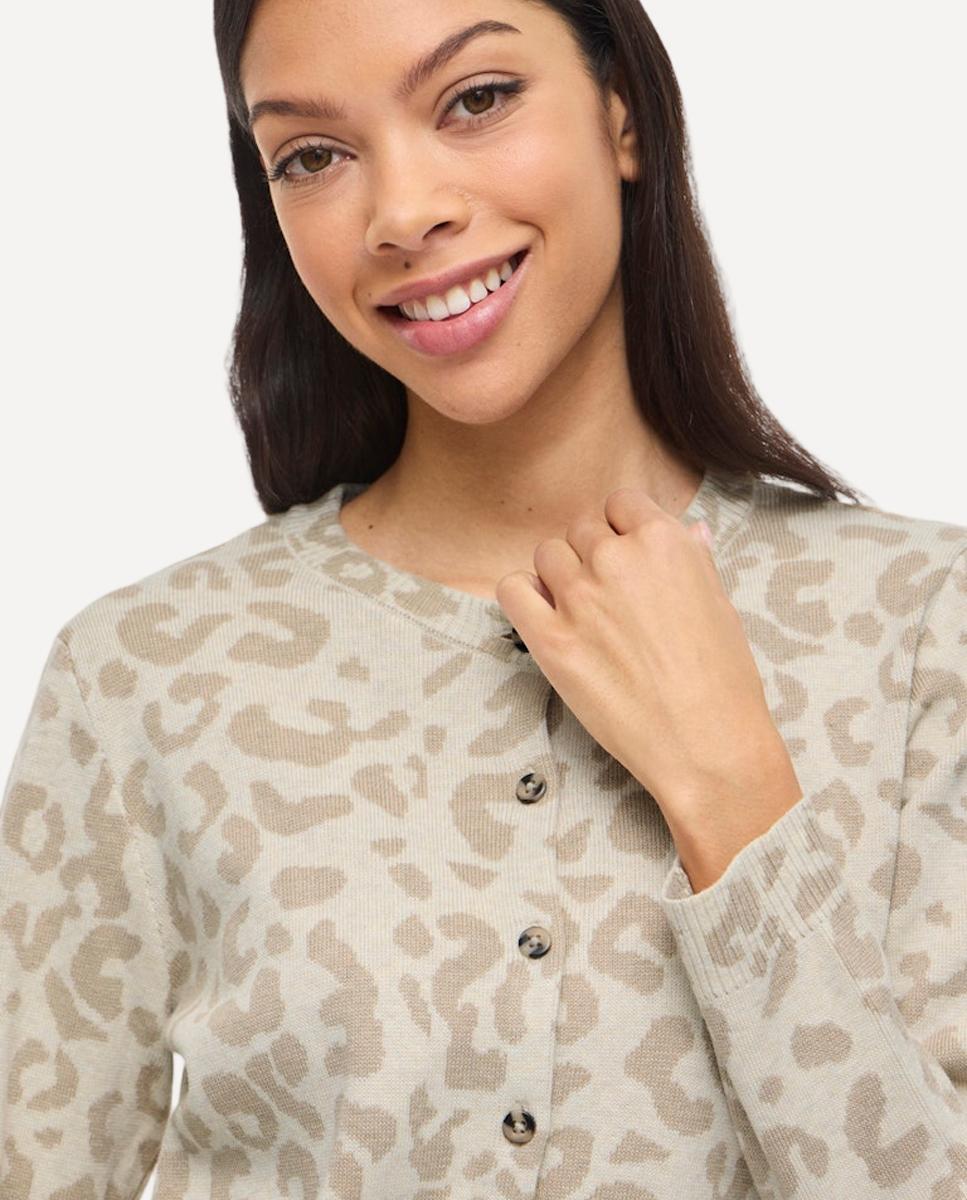 Cardigan de Malha com Animal Print Bege-3