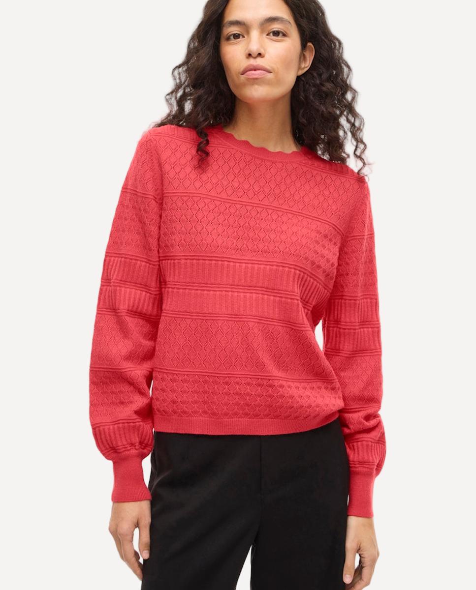 Camisola de malha rendilhada Vermelho-2
