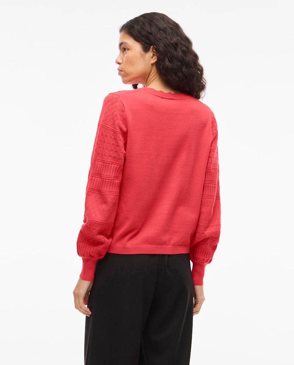 Camisola de malha rendilhada Vermelho-4