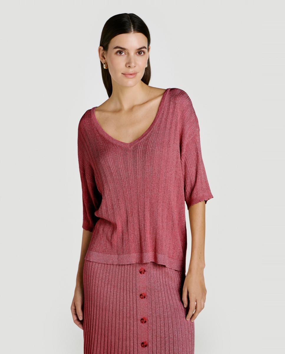 Top de punto con lúrex de mujer - Vila - Rojo Rojo-1