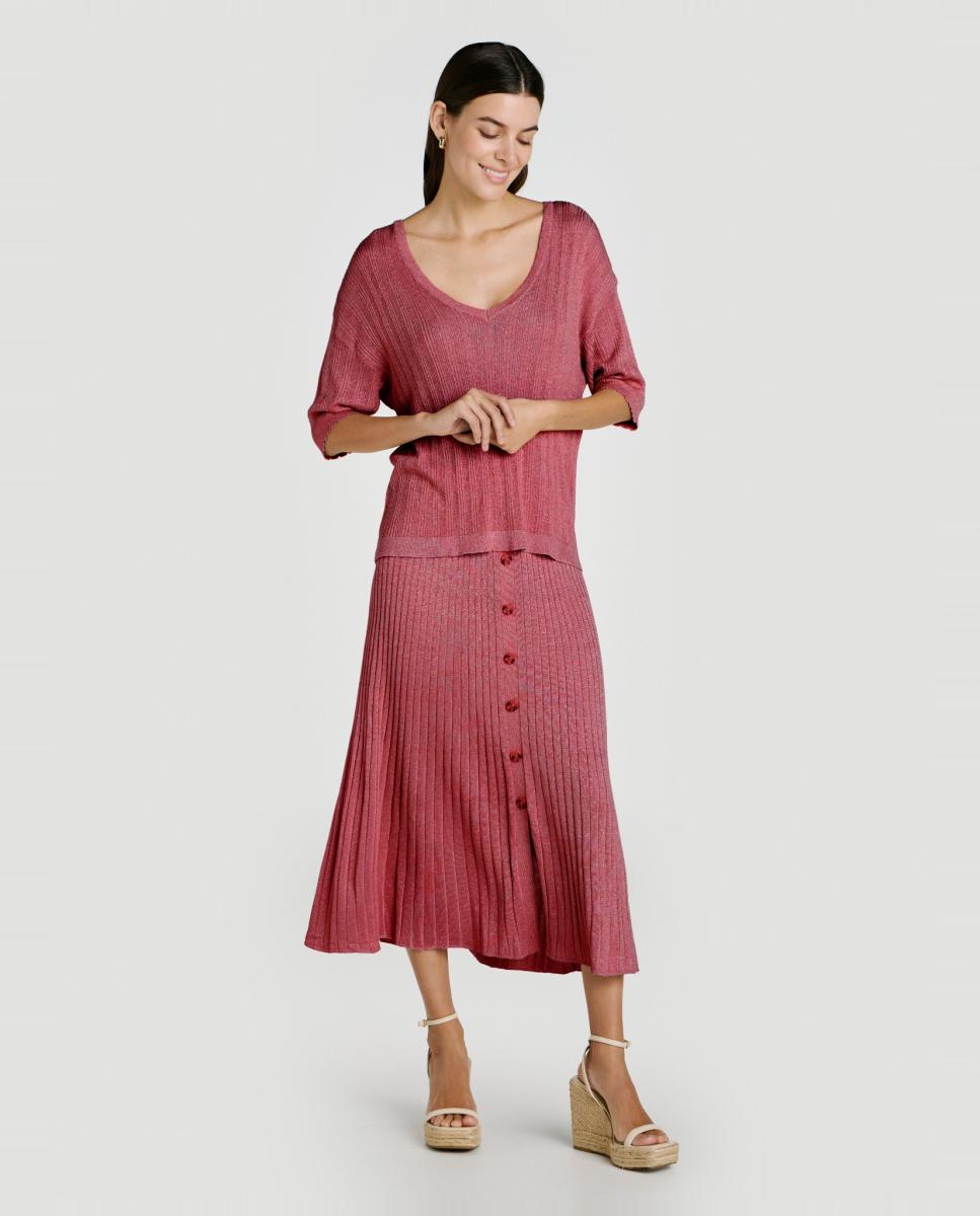 Top de punto con lúrex de mujer - Vila - Rojo Rojo-3
