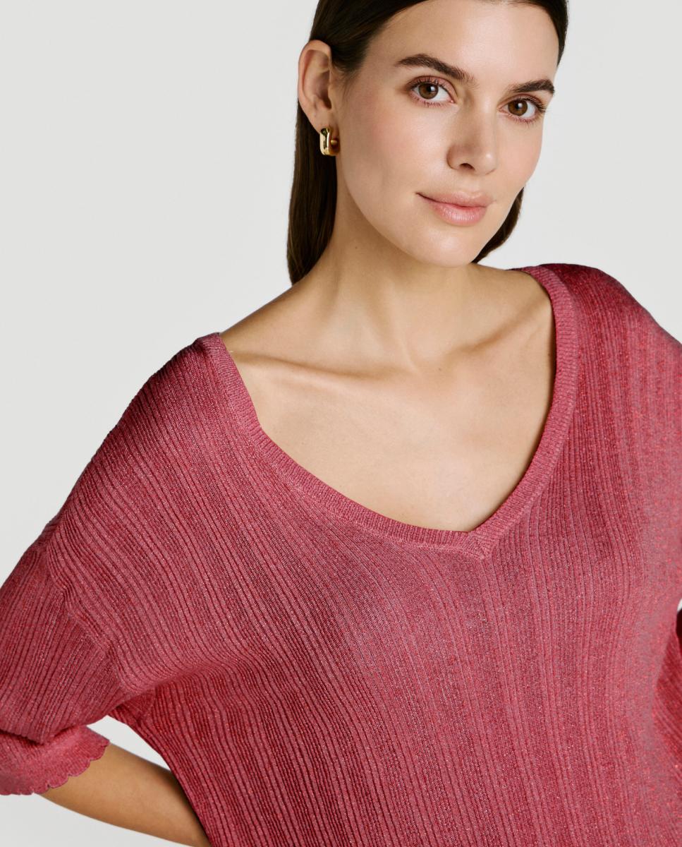 Top de punto con lúrex de mujer - Vila - Rojo Rojo-4