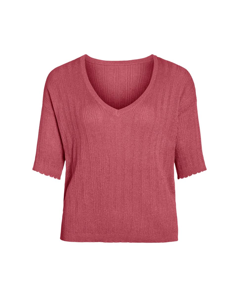 Top de punto con lúrex de mujer - Vila - Rojo Rojo-5