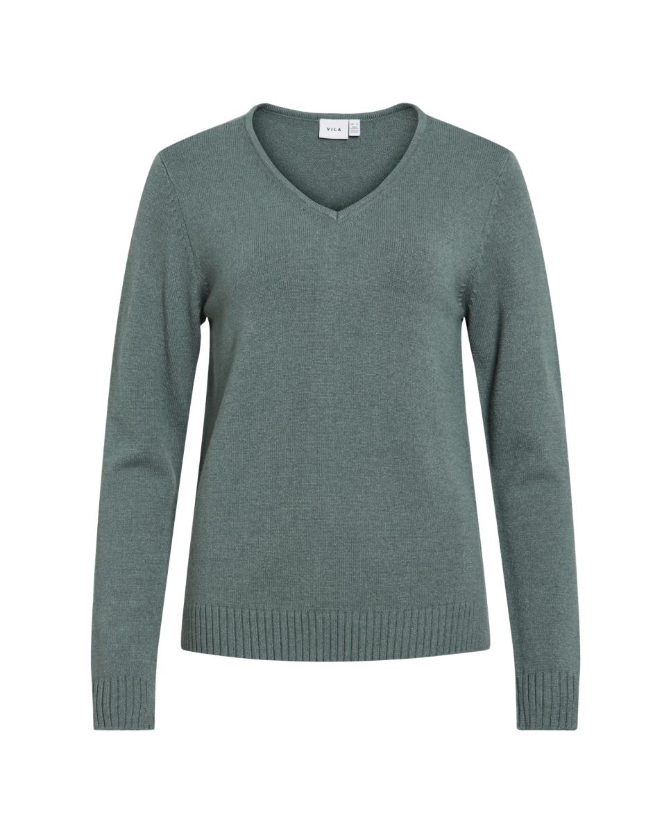 Jersey de mujer punto cuello pico - Vila - Verde Verde-3