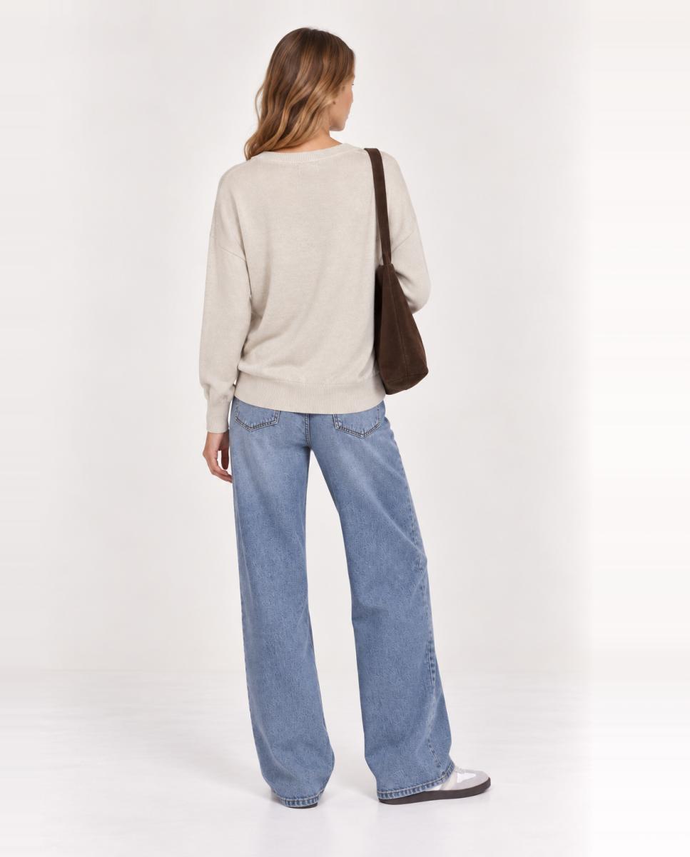 Jersey de mujer punto cuello pico - Vila - Beige Beige-2