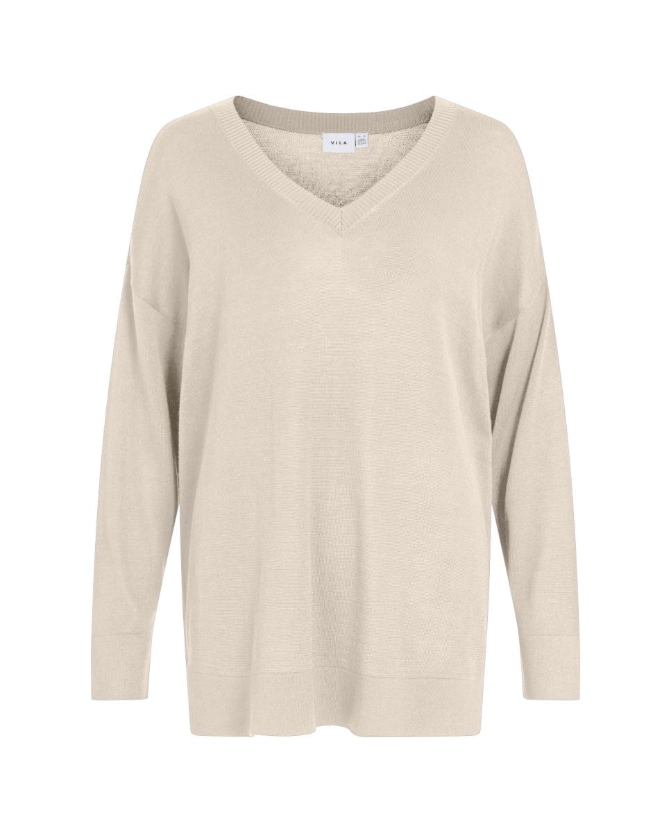 Jersey de mujer punto cuello pico - Vila - Beige Beige-3