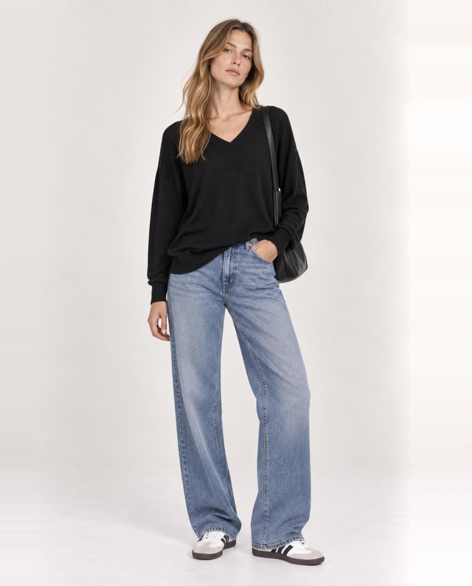 Jersey de mujer punto cuello pico - Vila - Negro Negro-1