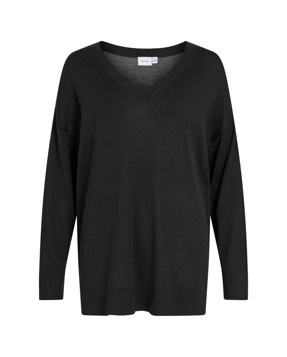 Jersey de mujer punto cuello pico - Vila - Negro Negro-3