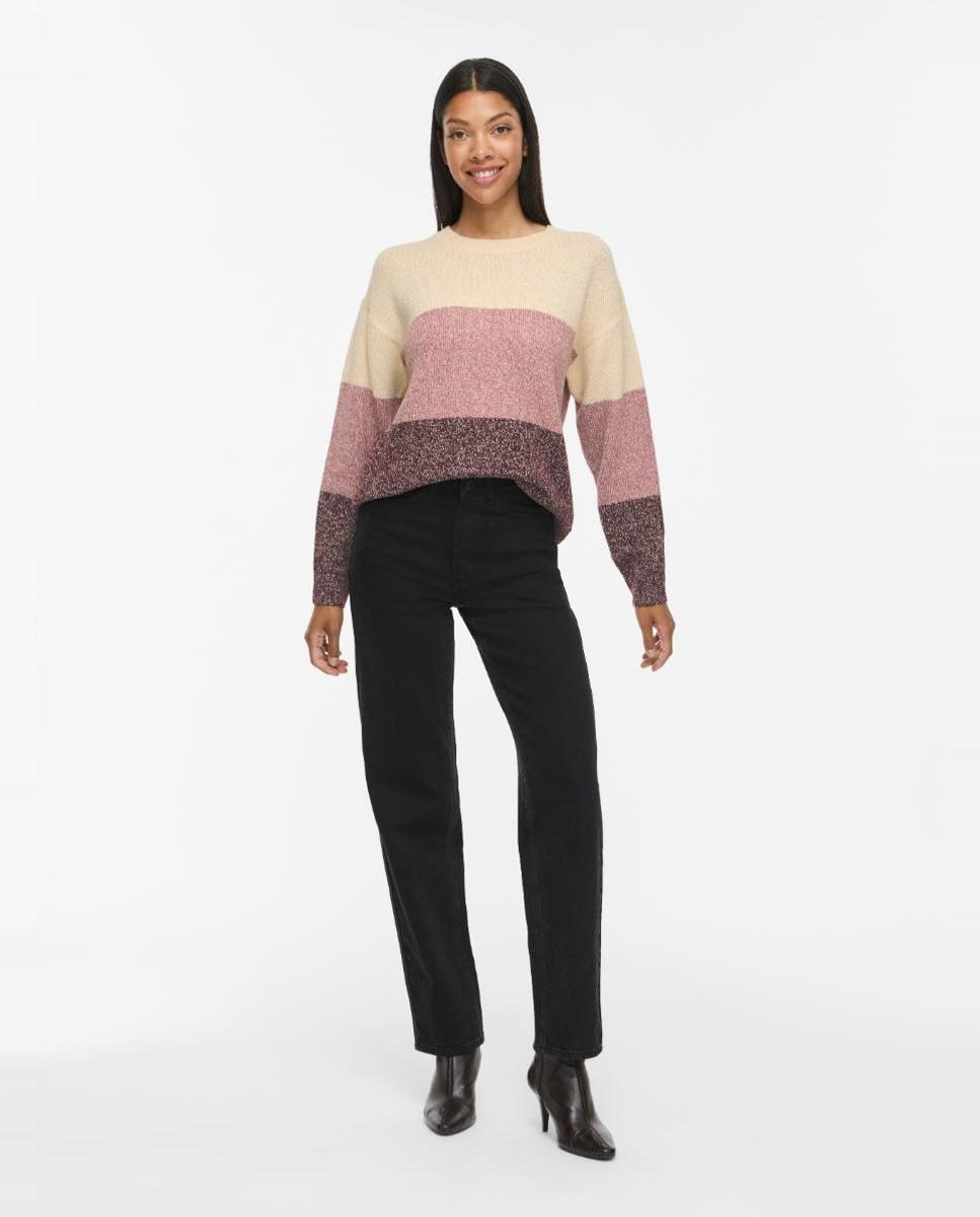 Jersey de mujer con cuello redondo y manga larga - Vila - Rosa Rosa-4