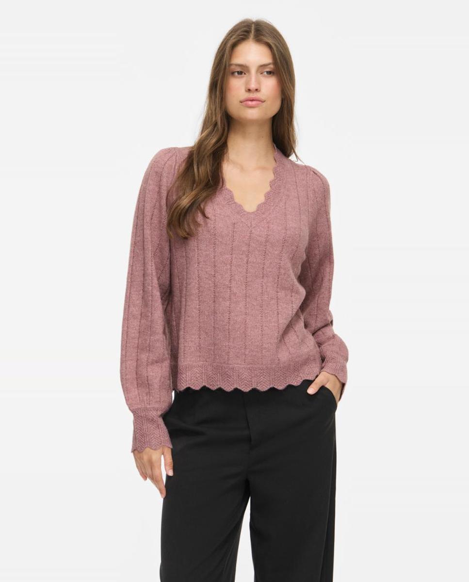 Jersey de mujer con escote de pico y manga larga - Vila - Rosa Rosa-1