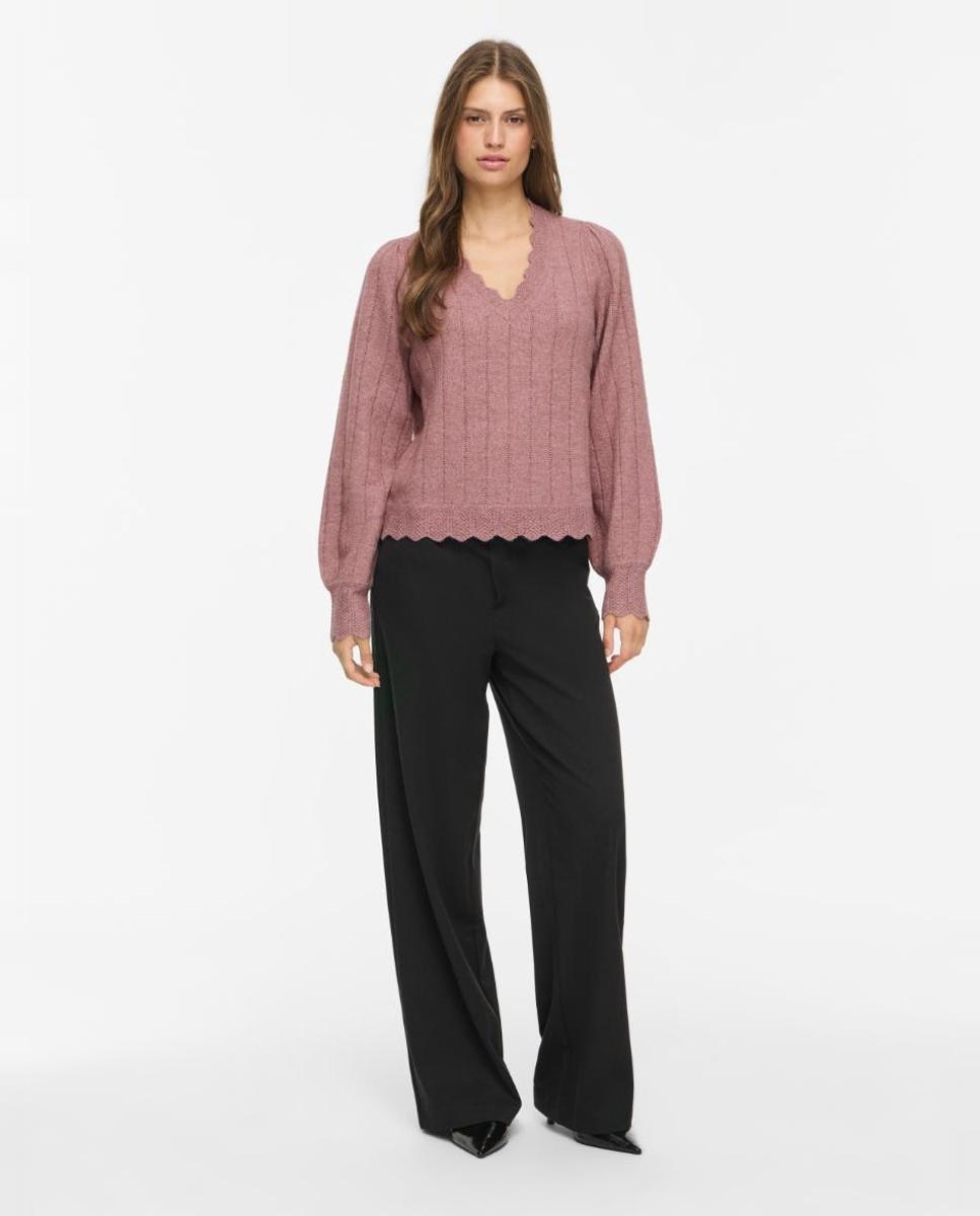 Jersey de mujer con escote de pico y manga larga - Vila - Rosa Rosa-4