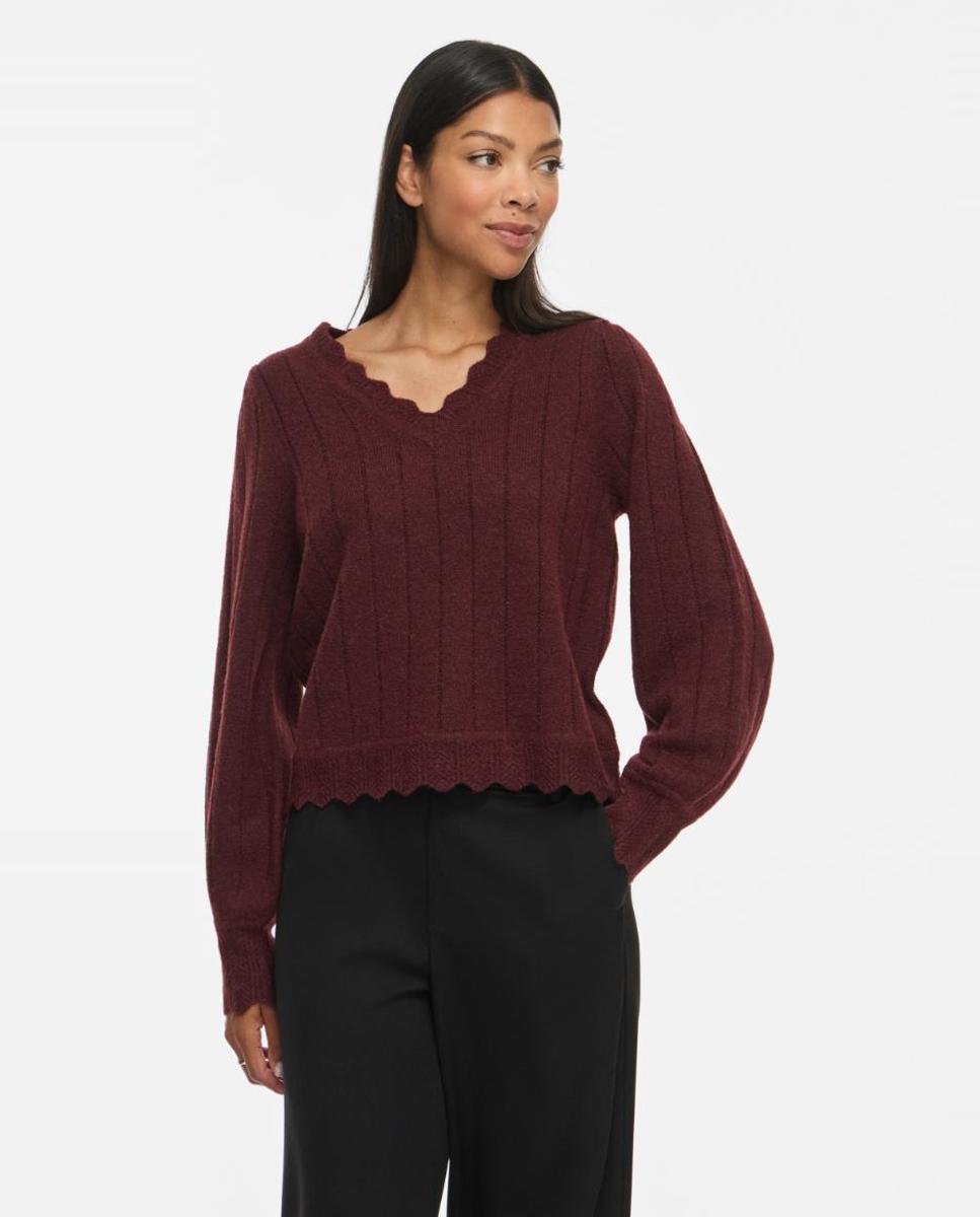Jersey de mujer con escote de pico y manga larga - Vila - Berenjena Berenjena-1