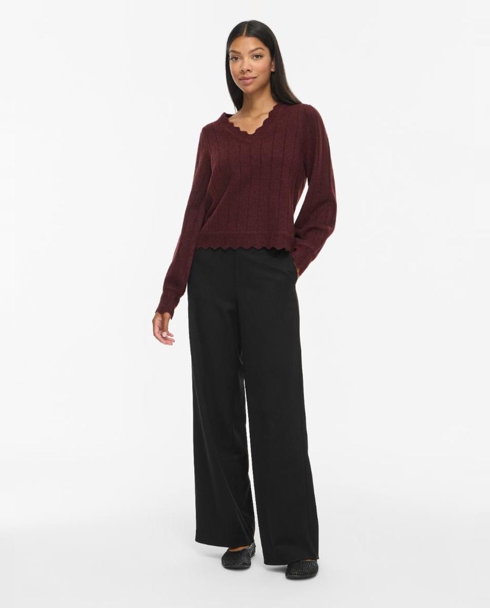 Jersey de mujer con escote de pico y manga larga - Vila - Berenjena Berenjena-4