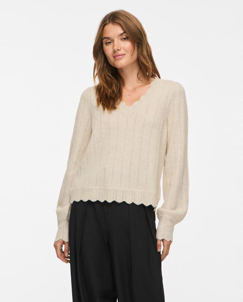 Jersey de mujer con escote de pico y manga larga - Vila - Beige Beige-2