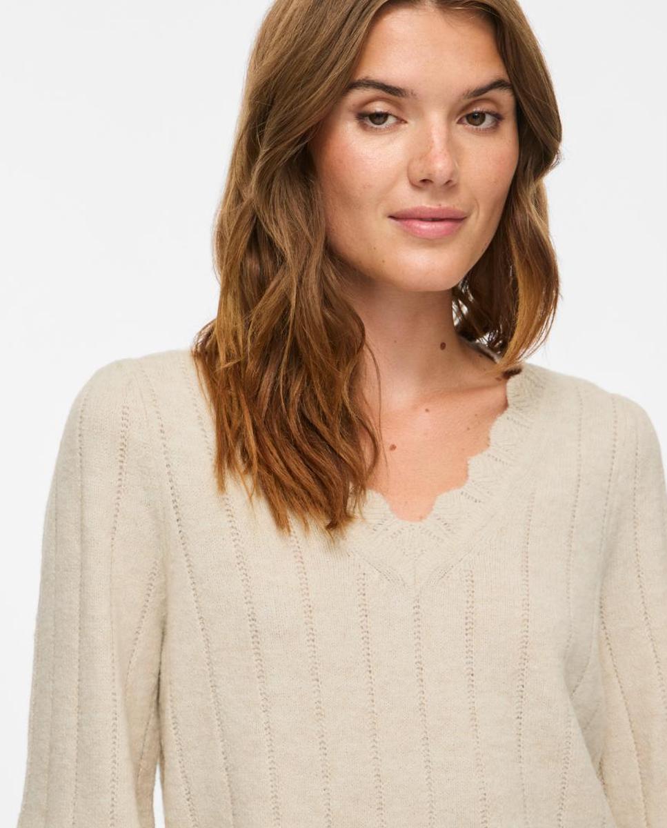 Jersey de mujer con escote de pico y manga larga - Vila - Beige Beige-3